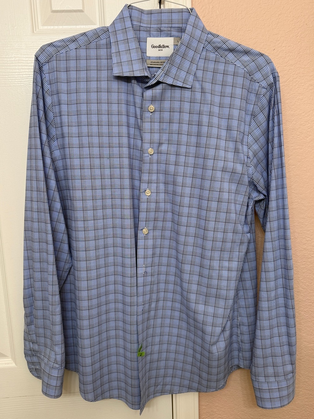 Goodfellow & Co Mens L Blue Plaid Grid Long Sleeve Button Down Shirt Standard Fi